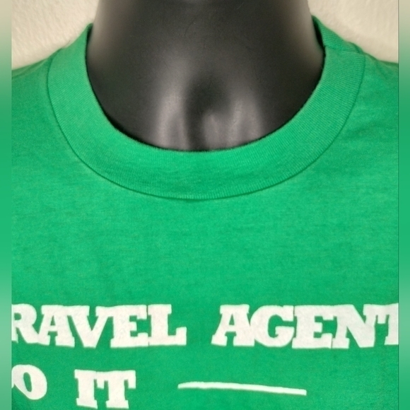 VTG 80s Travel Agent Adult Medium T-shirt Tee Single Stitch USA Green Hanes NOS - Picture 2 of 8